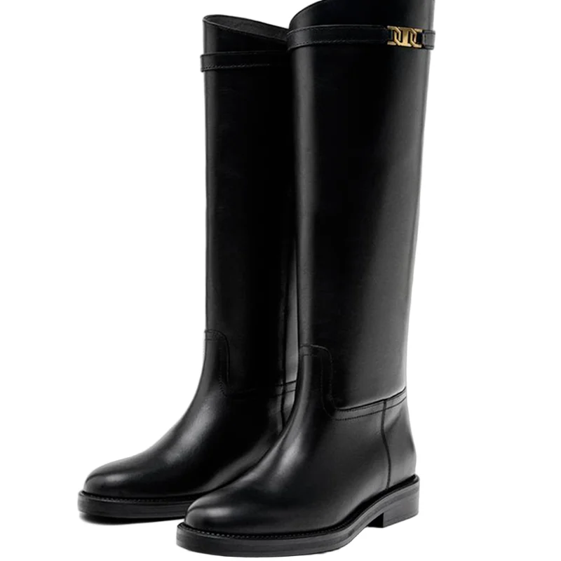 Maxdutti French Office Ladies Fashion Top Qaulity Vintage Genuine Leather Women's Boots Woman Shoes Women's High Boots - Image 3