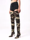 Camouflage Style Autumn Winter New Pointed Toe Stiletto High Heels Wide Tube Fashion Hot Girl Sexy Pile Over The Knee Boots Lady